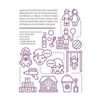 kinderen, kinderen kamperen, naschoolse activiteit artikel pagina vector sjabloon. brochure, tijdschrift, boekje ontwerpelement met lineaire pictogrammen en tekstvakken. print ontwerp