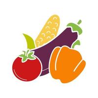 groenten glyph kleur pictogram. maïs, tomaat, paprika, aubergine. gezond eten. silhouetsymbool op witte achtergrond zonder overzicht. negatieve ruimte. vector illustratie