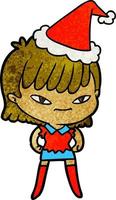 getextureerde cartoon van een vrouw die een kerstmuts draagt vector
