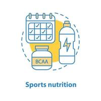 sportvoeding concept icoon. bcaa-supplement, schema, waterfles. professionele sport idee dunne lijn illustratie. vector geïsoleerde overzichtstekening