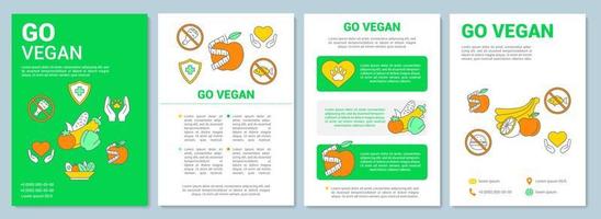 vegetarische levensstijl brochure sjabloon lay-out. ga vegan flyer, boekje, folder printontwerp met lineaire illustraties. vectorpaginalay-outs voor tijdschriften, jaarverslagen, reclameposters