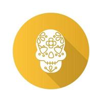 dag van de doden platte ontwerp lange schaduw glyph pictogram. schedel met bloemen ornament. 31 oktober. dia de muertos. vector silhouet illustratie