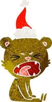 boze retro cartoon van een beer met een kerstmuts vector