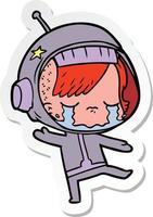 sticker van een cartoon huilend astronautenmeisje vector