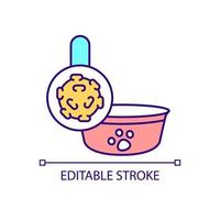 besmet voedsel voor huisdieren rgb-kleurpictogram. risico op aanwezigheid van schadelijke pathogenen. voedselvergiftiging. gevaarlijke bacteriën. geïsoleerde vectorillustratie. eenvoudige gevulde lijntekening. bewerkbare streek. vector