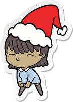 sticker cartoon van een vrouw die een kerstmuts draagt vector