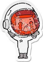 verontruste sticker van een cartoon huilende astronaut vector