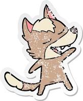 verontruste sticker van een lachende cartoonwolf vector