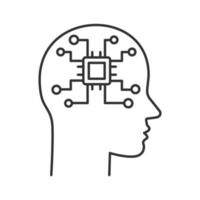 kunstmatige intelligentie lineaire pictogram. robot. menselijk hoofd met chip digitaal netwerk. dunne lijn illustratie. robotica. contour symbool. vector geïsoleerde overzichtstekening. bewerkbare streek