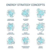 energie strategie turquoise concept iconen set. beheer van energieverbruik idee dunne lijn kleurenillustraties. geïsoleerde symbolen. bewerkbare streek. vector