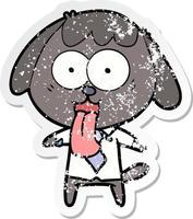 verontruste sticker van een schattige cartoonhond die een kantoorshirt draagt vector