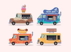 vier iconen van foodtrucks vector