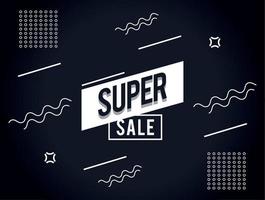 super sale banner memphis-stijl vector