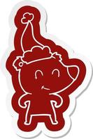 vrouwelijke beer cartoon sticker van een dragende kerstmuts vector