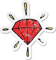 verontruste sticker van een cartoon tattoo-diamant vector