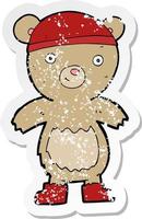 retro noodlijdende sticker van een cartoon teddybeer vector