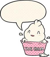 schattige cartoon-ijs en tekstballon in stripboekstijl vector