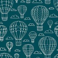 naadloze patroon hete luchtballon en cloud. hand getrokken schets doodle. vectorillustratie. vector