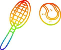 regenbooggradiënt lijntekening cartoon tennisracket en bal vector