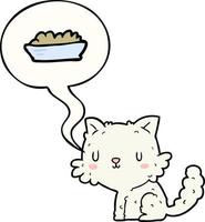 schattige cartoon kat en eten en tekstballon vector