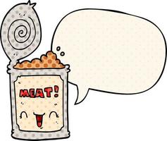 cartoon ingeblikt vlees en tekstballon in stripboekstijl vector