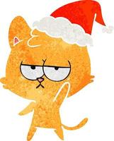 verveelde retro cartoon van een kat met een kerstmuts vector