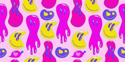 trippy psychedelisch esthetisch y2k naadloos patroon. trippy glimlach retro pop grappige stripfiguur. smiley blij gezicht. psychedelische print vector