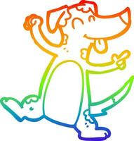 regenbooggradiënt lijntekening cartoon dansende hond vector