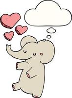 cartoon olifant met liefde harten en gedachte bel vector