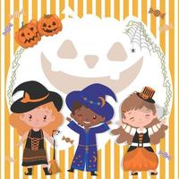 halloween frame met pompoenen en schattige kinderen vector