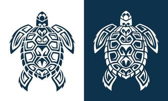 Maori Polynesische stijl schildpad tattoo. blauwe achtergrond vector