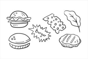 hamburger doodle elementen set vector