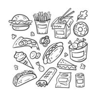 doodle fastfood set vector