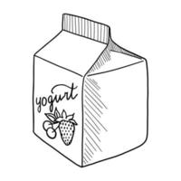 vectorcontourtekening van het drinken van yoghurt op een witte achtergrond vector