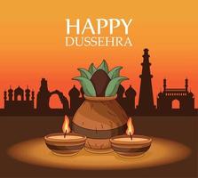 happy dussehra poster met kamerplant vector