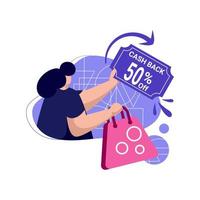 cashback coupon pictogram vlakke afbeelding voor kortingsbonnen korting, beloningsprogramma kleur blauw, roze, perfect voor ui ux-ontwerp, e-commerce, branding shopping sale, reclame, marktplaats vector