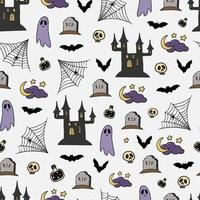 schattig naadloos halloween-patroon met hand getrokken krabbels op witte achtergrond. goed voor vakantiebehang, pakket, inpakpapier, textielprints, enz. eps 10 vector