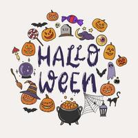 leuke halloween-wenskaart, poster, uitnodiging, print, teken, banner, enz. belettering citaat versierd met doodles op witte achtergrond. feestelijke typografie inscriptie. eps 10 vector