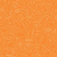 Thanksgiving naadloze patroon versierd met doodles op oranje achtergrond. goed voor inpakpapier, scrapbooking, behang, textielprints, digitaal papier, enz. eps 10 vector