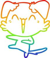regenbooggradiënt lijntekening happy dancing dog cartoon vector