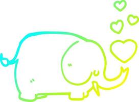koude gradiënt lijntekening schattige cartoon olifant met liefdesharten vector