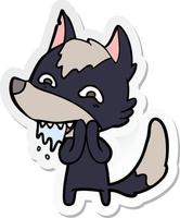 sticker van een cartoon hongerige wolf vector