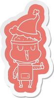 happy cartoon sticker van een robot met een kerstmuts vector