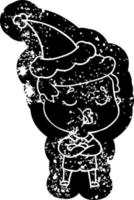 cartoon noodlijdende icoon van een man die praat met een kerstmuts vector