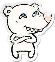 verontruste sticker van een cartoon-ijsbeer met tanden vector