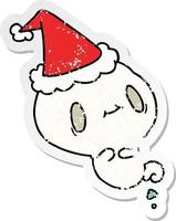 kerst verontruste sticker cartoon van kawaii ghost vector