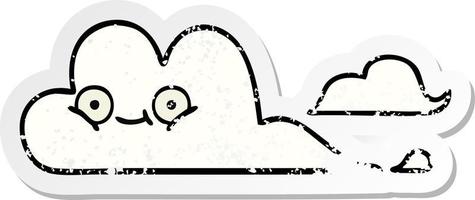 verontruste sticker van een schattige cartoon witte wolk vector