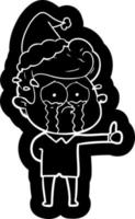 cartoon icoon van een huilende man met een kerstmuts vector