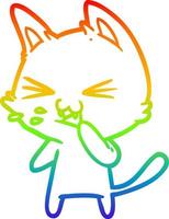 regenbooggradiënt lijntekening cartoon kat sissend vector