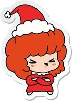 kerst sticker cartoon van kawaii meisje vector